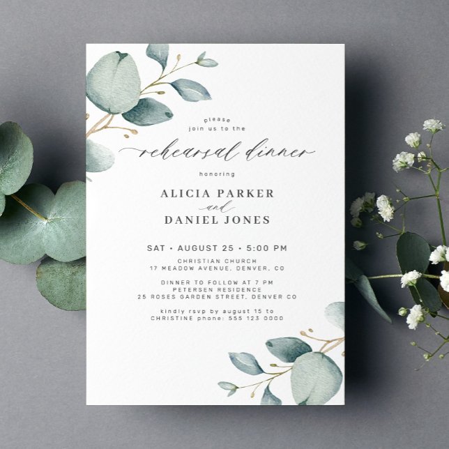 Elegant greenery eucalyptus rehearsal dinner invitation (Creator Uploaded)