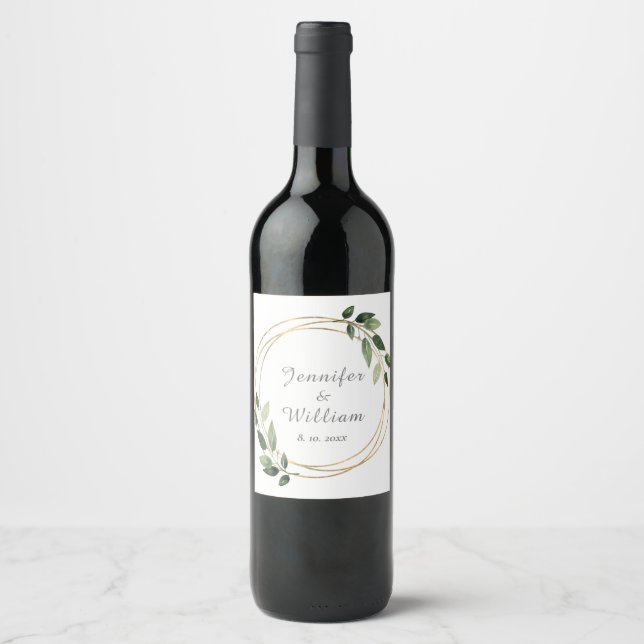 Elegant Greenery Eucalyptus Rustic Wedding Wine Label (Front)