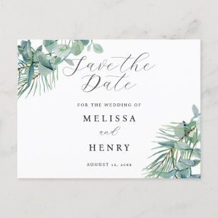 Elegant Greenery Eucalyptus Save the Date Postcard
