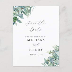 Elegant Greenery Eucalyptus Save the Date Postcard