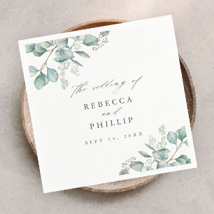 Elegant Greenery Eucalyptus Watercolor Wedding Napkin