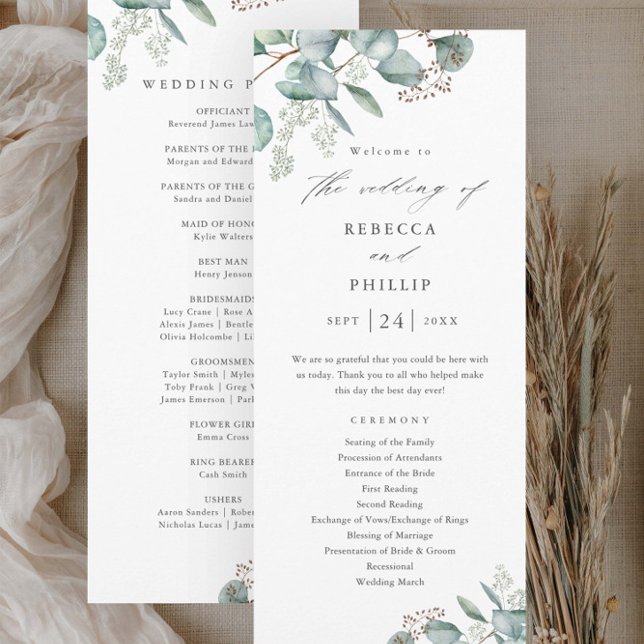 Elegant Greenery Eucalyptus Watercolor Wedding Programme (Elegant Eucalyptus Greenery Wedding Ceremony Programs.)