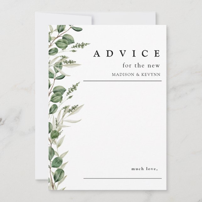 Elegant Greenery Eucalyptus Wedding Advice Card (Front)