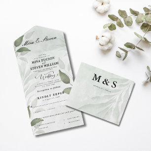 Elegant Greenery Eucalyptus wedding All In One Invitation