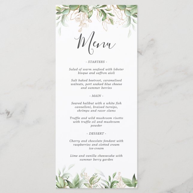 Elegant Greenery Eucalyptus Wedding Menu (Front)