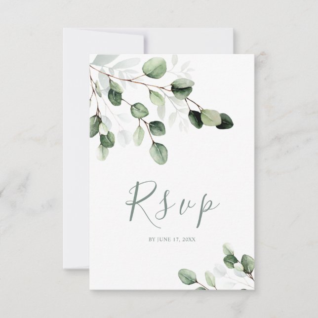 Elegant Greenery Eucalyptus Wedding RSVP Card (Front)