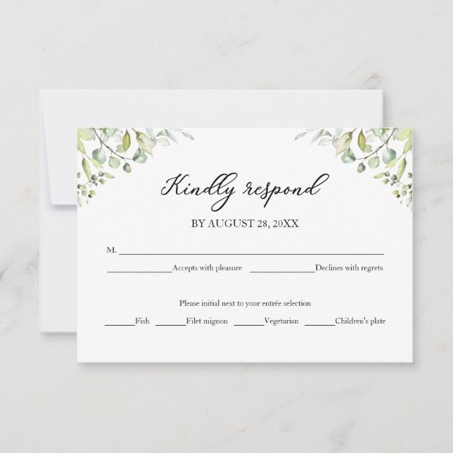 Elegant Greenery Eucalyptus Wedding  RSVP Card (Front)