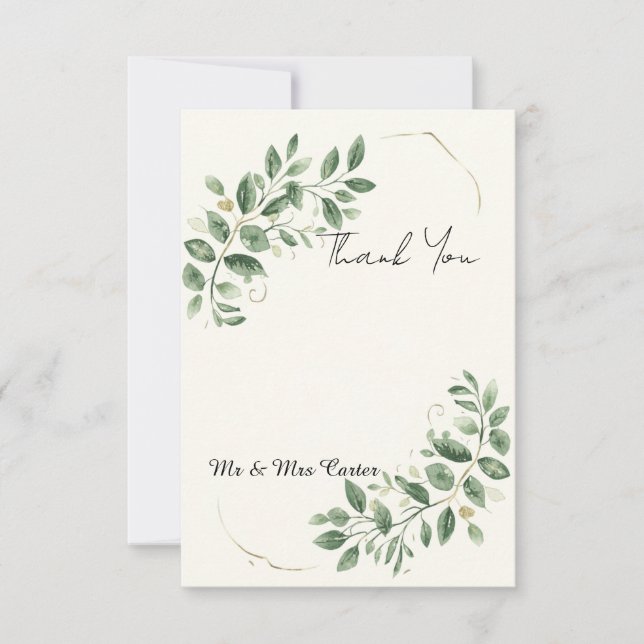 Elegant Greenery Eucalyptus Wedding Thank You Card (Front)