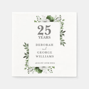 Elegant Greenery Floral 25th Wedding Anniversary  Napkin