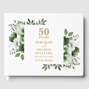 Elegant Greenery Floral 50th Wedding Anniversary Guest Book
