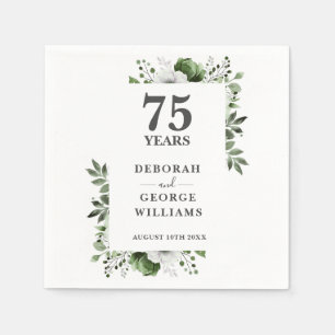 Elegant Greenery Floral 75th Wedding Anniversary  Napkin