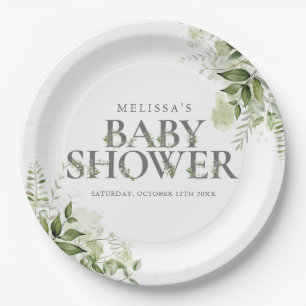 Elegant Greenery Floral Baby Shower Paper Plate