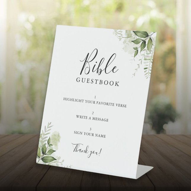 Elegant Greenery Floral Bible Guestbook Pedestal Sign (Elegant Greenery Floral Bible Guestbook Pedestal Sign)
