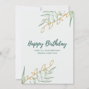 Elegant Greenery Floral Birthday Card Minimal Bo