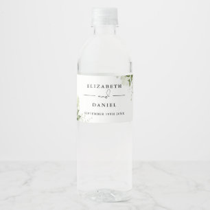 Elegant Greenery Floral Modern Wedding Water Bottle Label