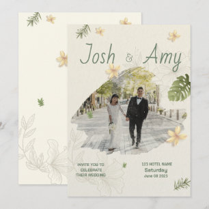 Elegant Greenery Floral Photo Wedding Invitation