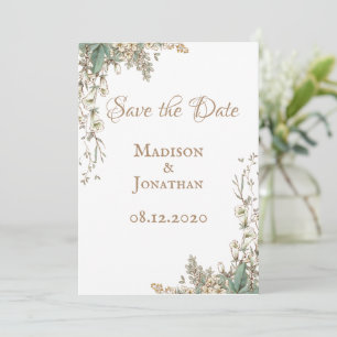 Elegant Greenery Floral Script Wedding Save The Date