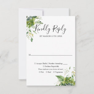 Elegant Greenery Floral Wedding Kindy Reply RSVP Card