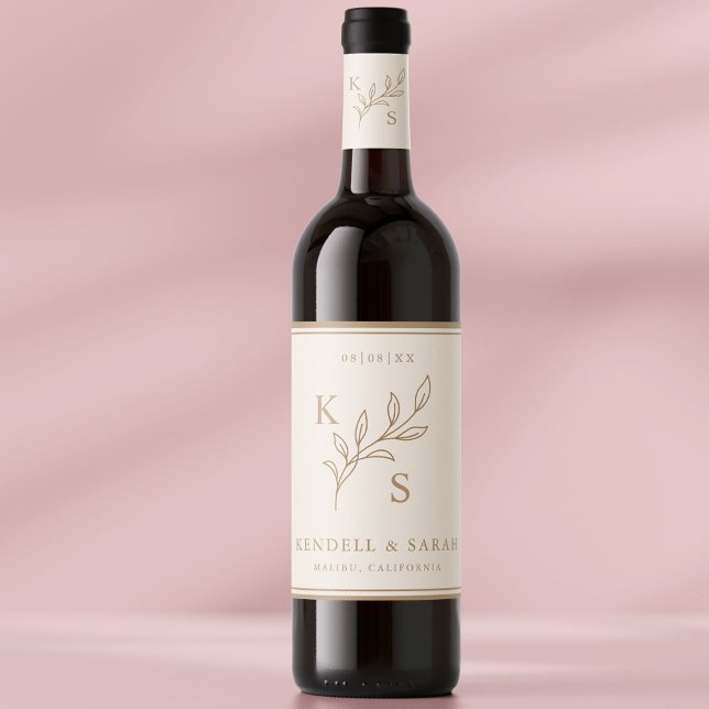 Elegant Greenery Floral Wedding Logo Monogram Wine Label (Creator Uploaded)