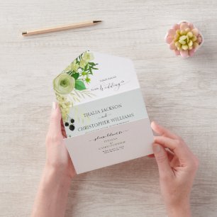 Elegant Greenery Floral with Rsvp Wedding All In One Invitation