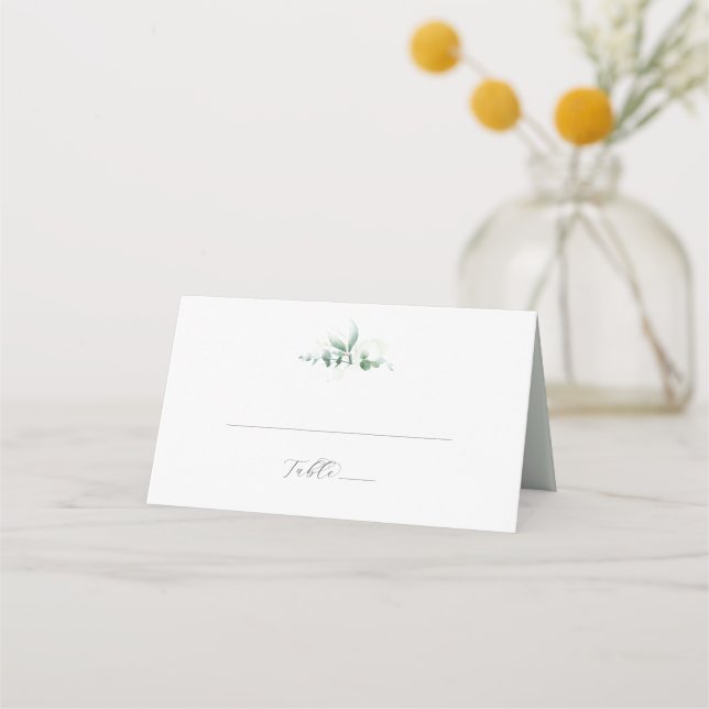 Elegant Greenery Folded Wedding Place Card (Front)