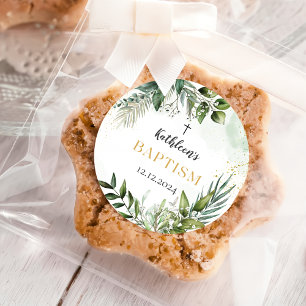 Elegant Greenery Foliage Baptism Classic Round Sticker