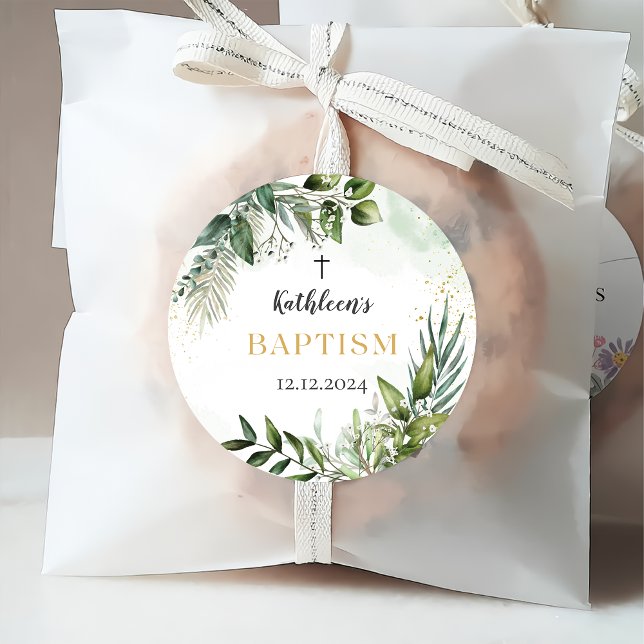 Elegant Greenery Foliage Baptism Favour Tags (Creator Uploaded)