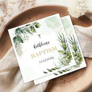 Elegant Greenery Foliage Baptism Napkin