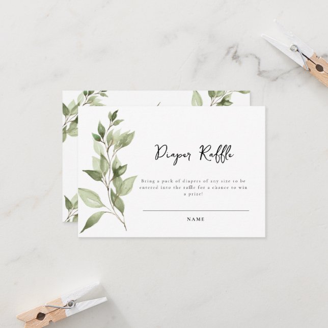 Elegant Greenery Foliage Diaper Raffle Card (Front/Back In Situ)