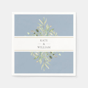 Elegant Greenery Foliage Dusty Blue Wedding Napkin
