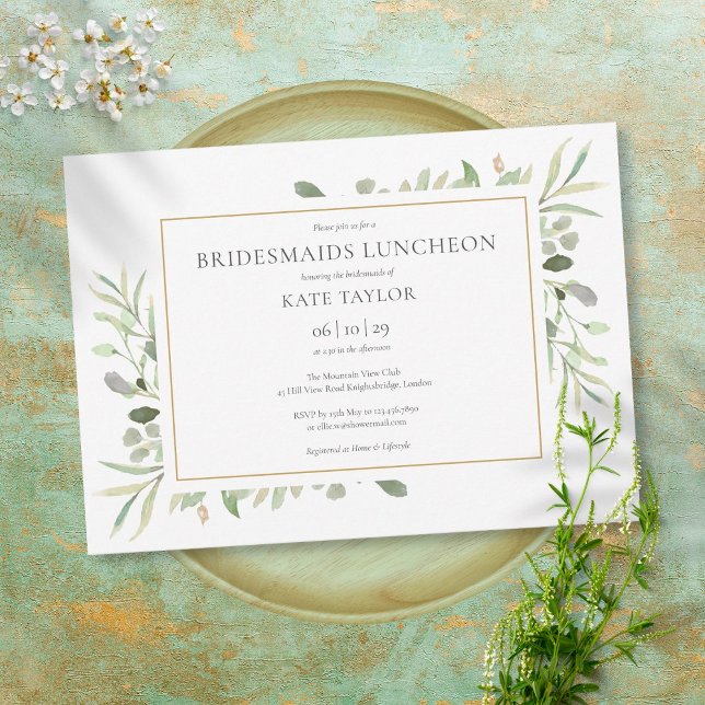 Elegant Greenery Foliage Gold Bridesmaids Luncheon Invitation (Creator Uploaded)
