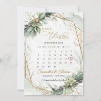 Elegant greenery foliage gold geometric calendar
