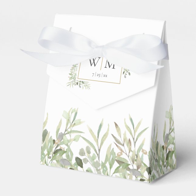 Elegant Greenery Foliage Monogram Wedding Favour Box (Front Side)