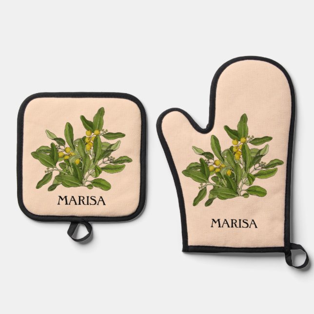 Elegant Greenery Foliage Oven Mitt and Pot Holders Oven Mitt & Pot Holder Set (Front)