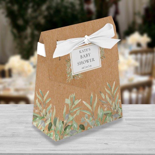 Elegant Greenery Foliage Rustic Kraft Baby Shower Favour Box (Creator Uploaded)