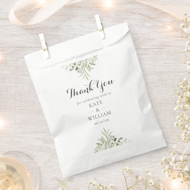 Elegant Greenery Foliage Script Wedding Favour Bag (Clipped)