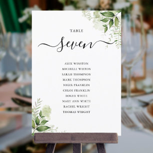 Elegant Greenery Foliage Seating Plan Table Number