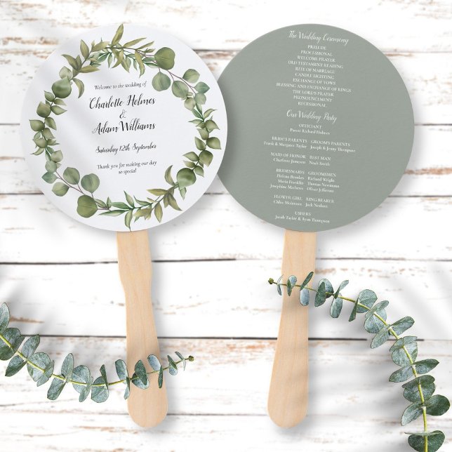 Elegant Greenery Foliage Wedding Program Hand Fan (Creator Uploaded)