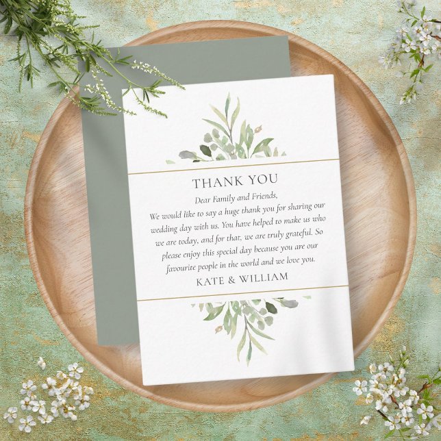 Elegant Greenery Foliage Wedding Thank You Place Card (Creator Uploaded)