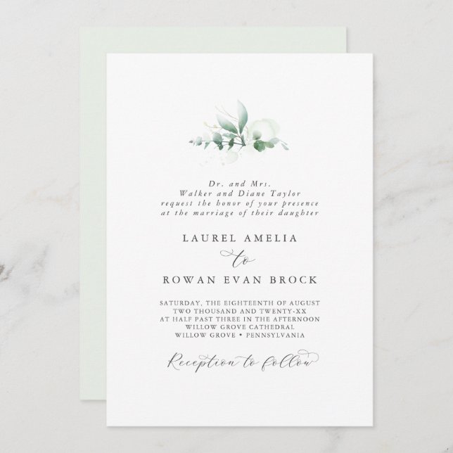 Elegant Greenery Formal Wedding Invitation (Front/Back)