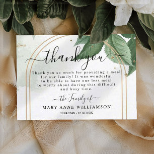 Elegant Greenery Funeral Food Thank You Card