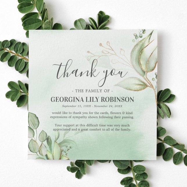 Elegant Greenery Funeral Gratitude Thank You Card (Creator Uploaded)