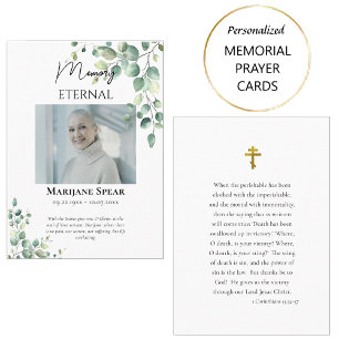 Elegant Greenery Funeral Orthodox Prayer Card     