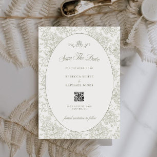 Elegant Greenery Garden Sage Green Wedding QR Code Save The Date