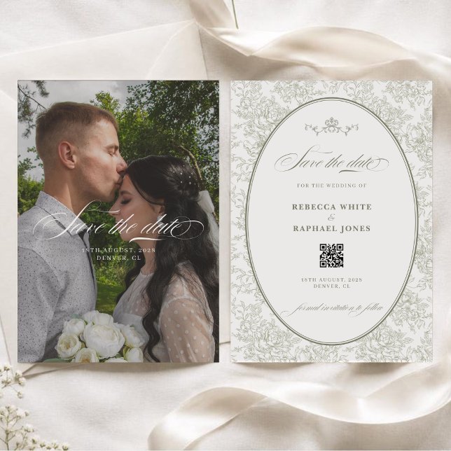 Elegant Greenery Garden Sage Green Wedding QR Code Save The Date (Creator Uploaded)
