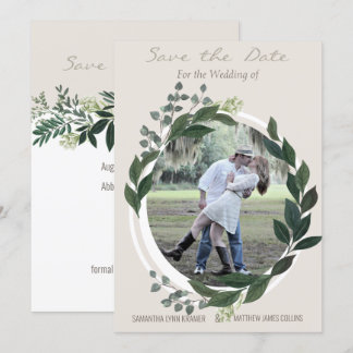 Elegant Greenery Garland Ferns Save the Date Photo Invitation