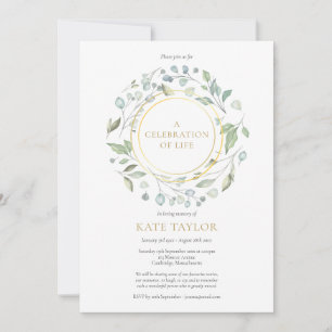 Elegant Greenery Garland Gold Celebration of Life Invitation