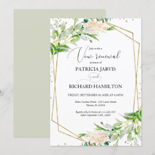 Elegant Greenery Geometric Wedding Vow Renewal Invitation