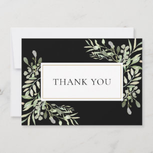 Elegant Greenery Gold Black Funeral Memorial Thank You Card