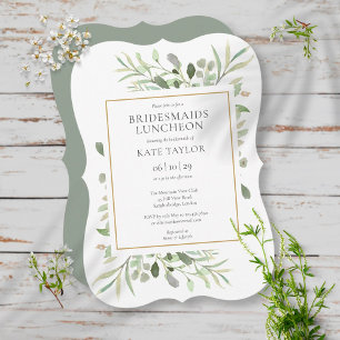 Elegant Greenery Gold Bridesmaids Luncheon Invitation